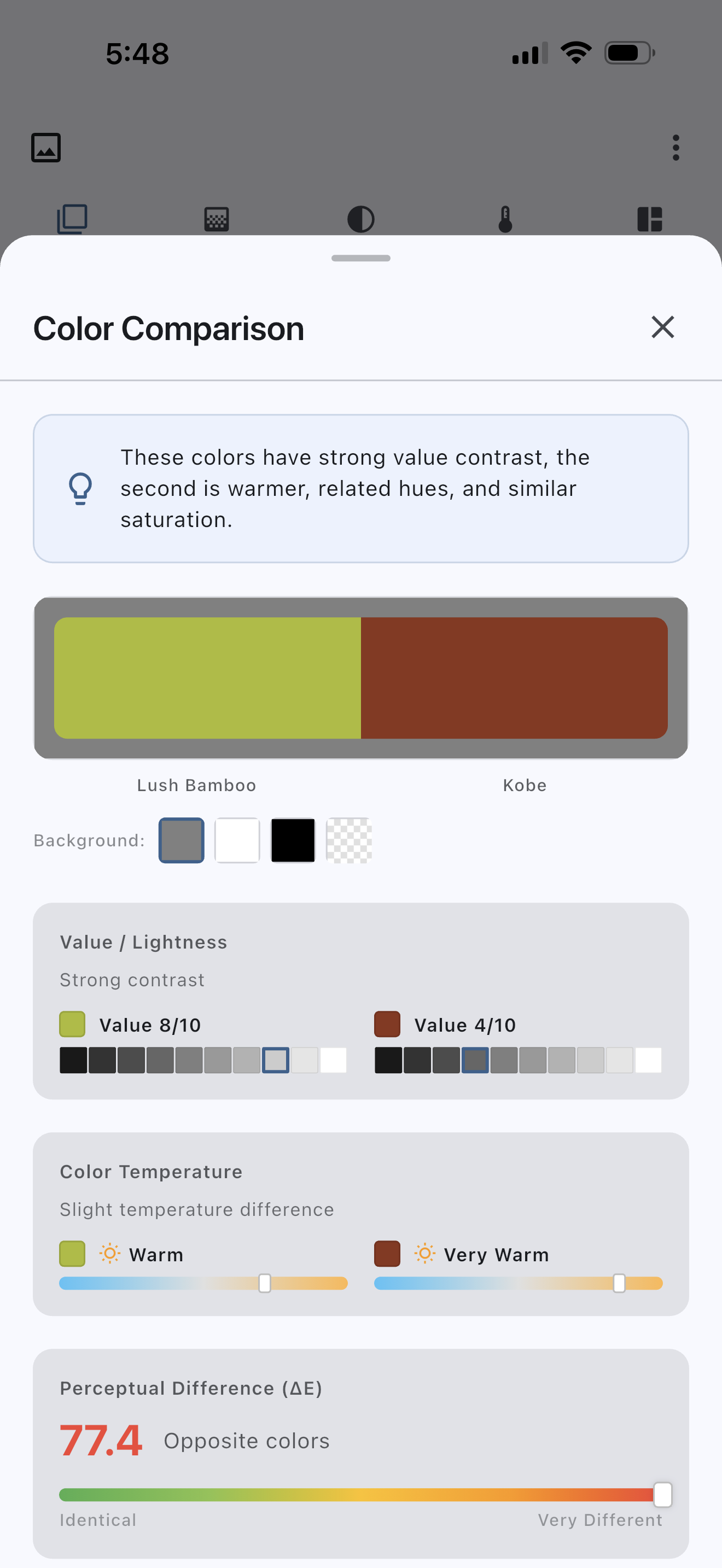 Color comparison showing relative differences