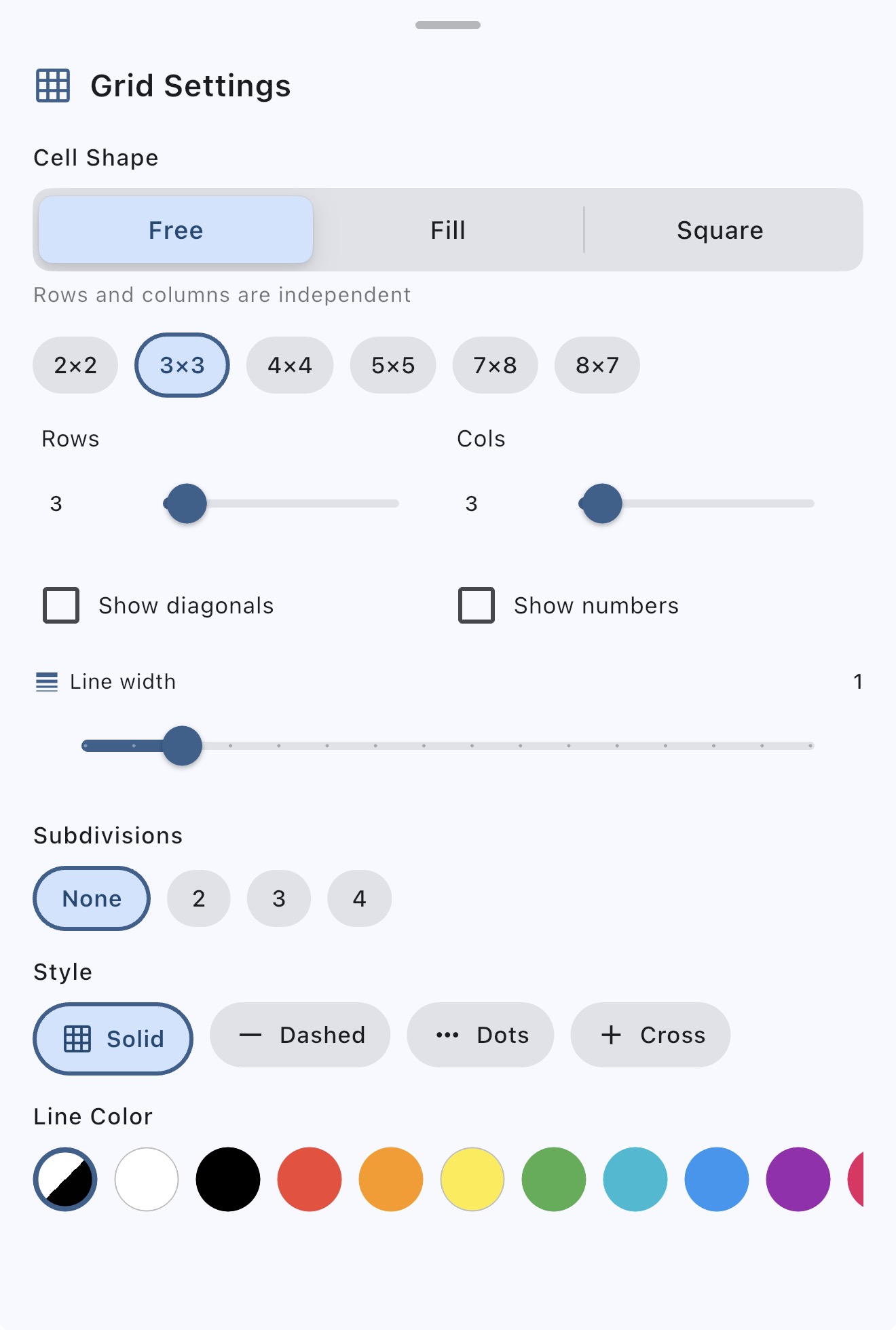 Grid customization options