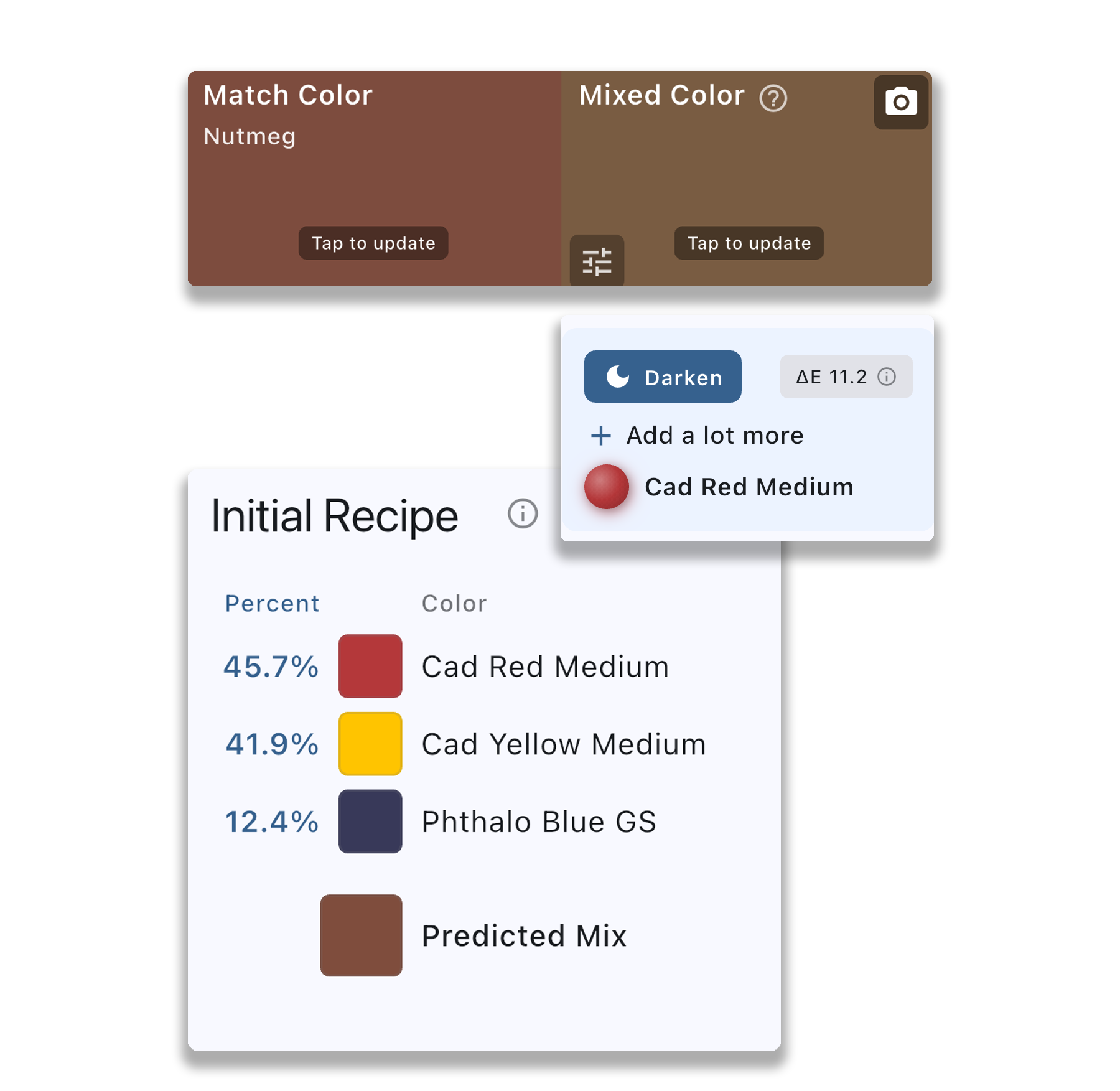 Mixing dialog with recipe