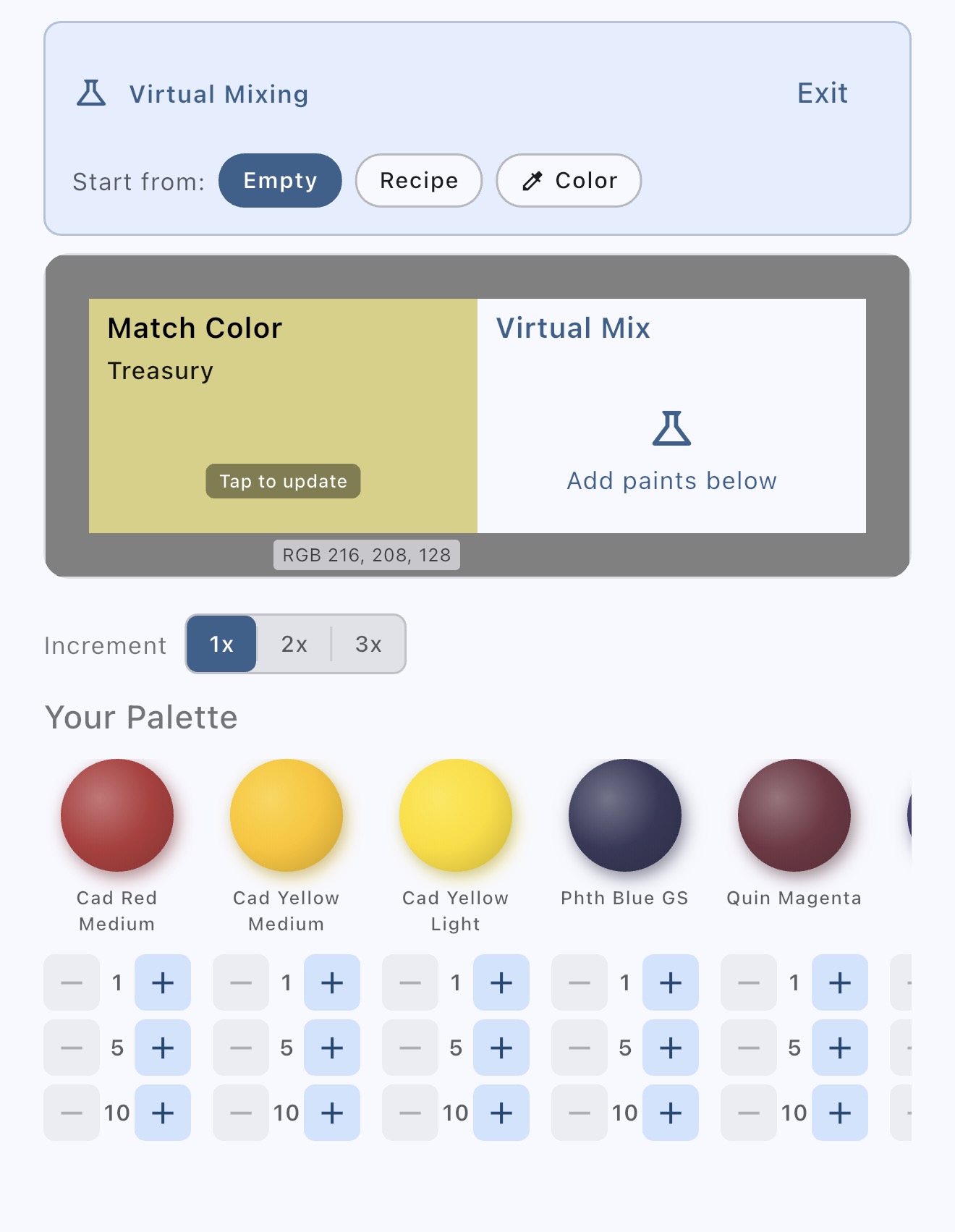 Virtual mixing interface